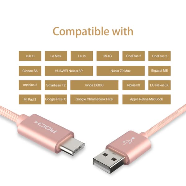 ROCK Nylon USB-C -kaapeli 1 m