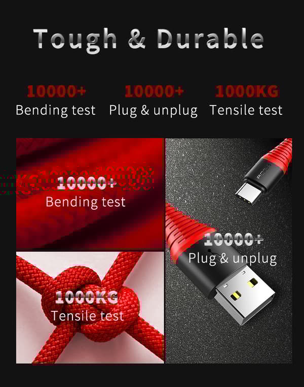 ROCK Hi-Tensile USB-C kabel 1m