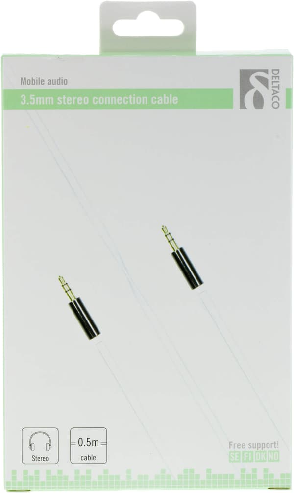 DELTACO ljudkabel, 3,5mm hane till 3,5mm hane, 0,5m, vit