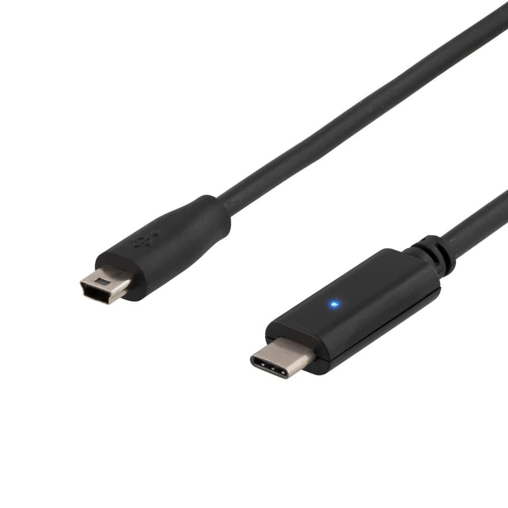 DELTACO USB 2.0 cable, Type C M - Type MIni B M, 0.25m, black