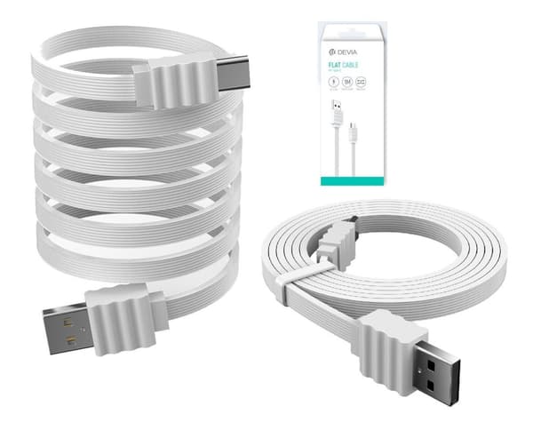 DEVIA USB-C 2Amp Flat kabel för Smartphones - Längd 1m