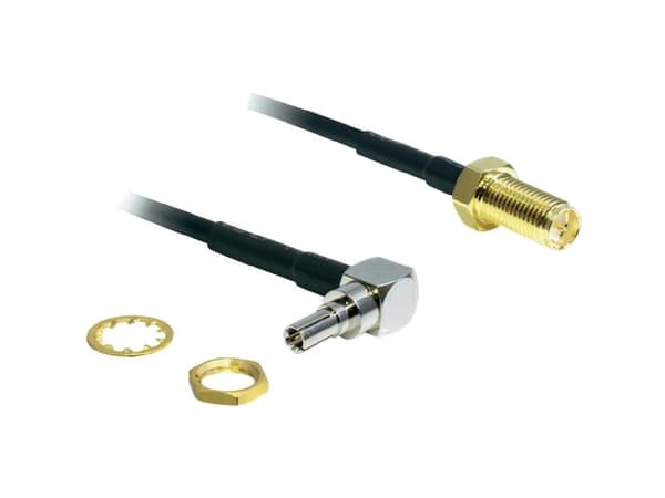 Delock - Antenneadapter - RP-SMA (hunn) til CRC9 (hann) - 20 cm - RG-174 - 90°-kontakt - svart