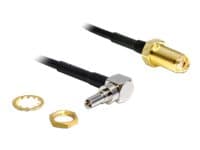 Delock - Antenneadapter - RP-SMA (hunn) til CRC9 (hann) - 20 cm - RG-174 - 90°-kontakt - svart
