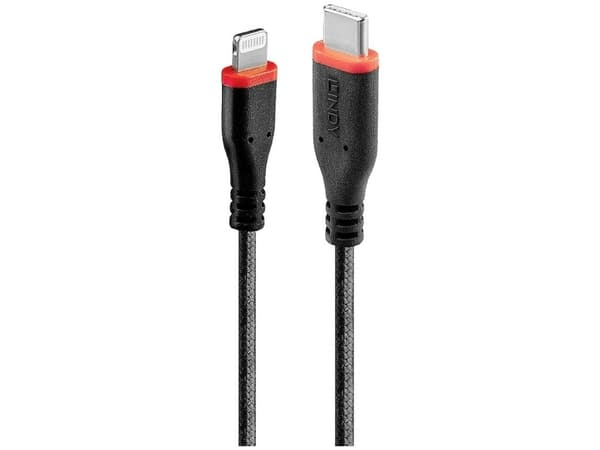 Lindy 31285, 0,5 m, Lightning, USB C, Uros, Uros, Musta