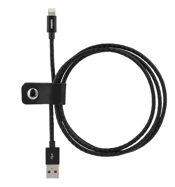 STREETZ IPLH-582 synk-/laddarkabel läderklädd, MFi 1m