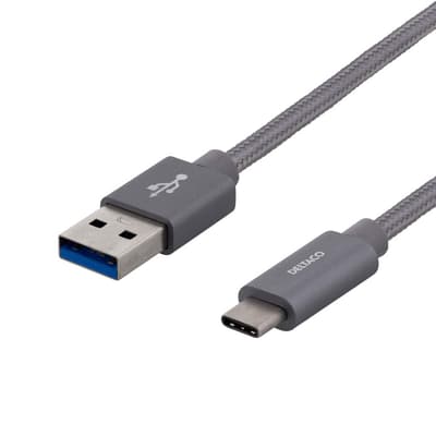DELTACO USB-C-kabel, 1m, 3A, USB 3.1 Gen 1 SuperSpeed, grå