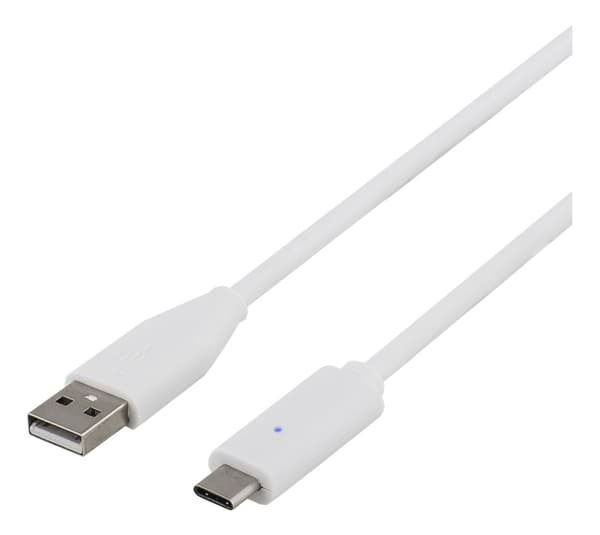 DELTACO USB 2.0 kabel, Typ C - Typ A ha, 1,5m, vit