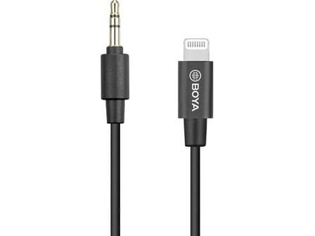 BOYA BY-K1 - Lightning til hodetelefonjakk-adapter - mini-phone stereo 3.5 mm hann til Lightning hann - 20 cm - svart