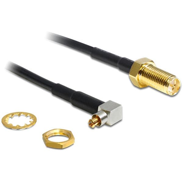 DeLOCK Adapter MC-Card Plug 90° > RP-SMA Jack - Antenneadapter - RP-SMA (hun) til MC-Card stik (han) - 10 cm - sort