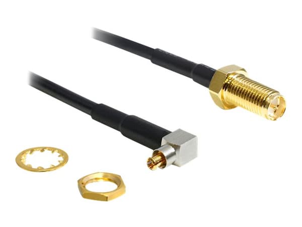 DeLOCK Adapter MC-Card Plug 90° > RP-SMA Jack - Antenneadapter - RP-SMA (hun) til MC-Card stik (han) - 10 cm - sort