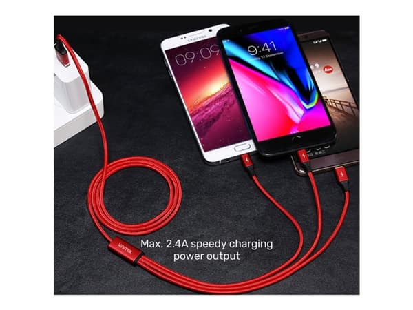 Unitek C4049RD - Data-/strömkabel - USB hane till Lightning, 24 pin USB-C, mikro-USB typ B hane - 1.2 m - röd, svart