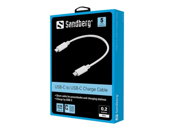 Sandberg - USB-kabel - 24 pin USB-C (han) til 24 pin USB-C (han) - 20 cm