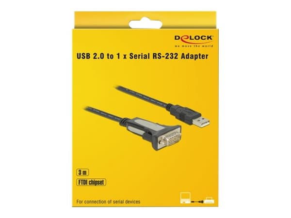 DeLOCK 65962, Musta, 3 m, USB A-tyyppi, DB-9, Uros, Uros