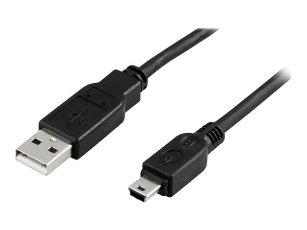 Deltaco USB 2.0 Cable A/mini B, 3m, 3 m, USB A, Mini-USB B, Uros/uros, 480 Mbit/s, Musta