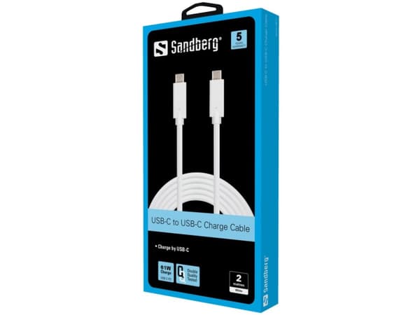 Sandberg USB-C Charge Cable 2M, 60W USB-kabel USB C Hvit