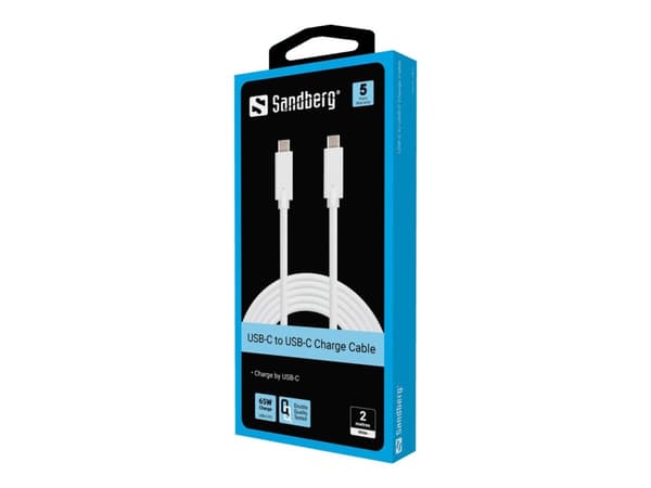 Sandberg USB-C Charge Cable 2M, 60W USB-kabel USB C Hvit
