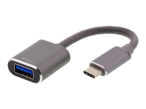 DELTACO - USB-adapter - 24 pin USB-C (hane) till USB typ A (hona) - USB 3.1 Gen1 OTG - 3 A - 11 cm - rymdgrå