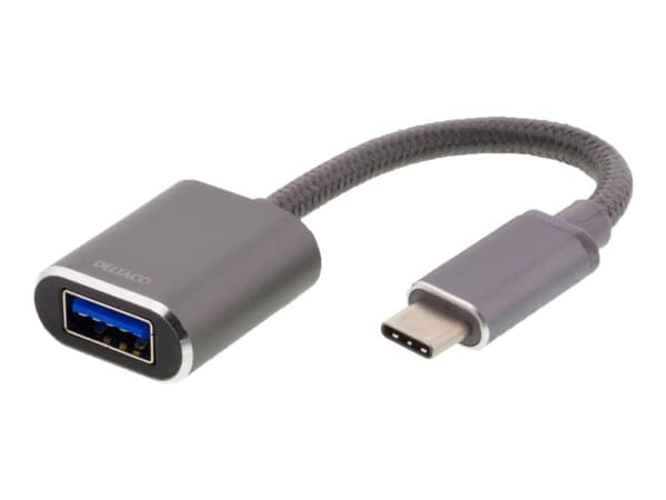 DELTACO - USB-adapter - 24 pin USB-C (hane) till USB typ A (hona) - USB 3.1 Gen1 OTG - 3 A - 11 cm - rymdgrå