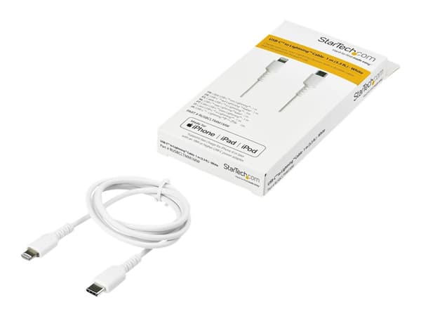StarTech.com 1m tålig, vitt USB-C till Blixtkabel - Hård, tålig aramifiber USB typ A till Blixtladdare/synkron strömsladd - Apple MFi-certifierad iPa