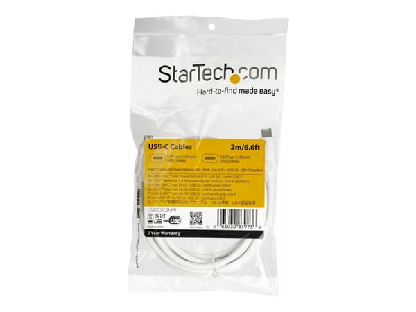 StarTech.com USB C to USB C Cable - 6 ft / 2m - 5A PD - M/M - White - USB 2.0 - USB-IF Certified - USB Type C Cable - USB C Charging Cable (USB2C5C2M