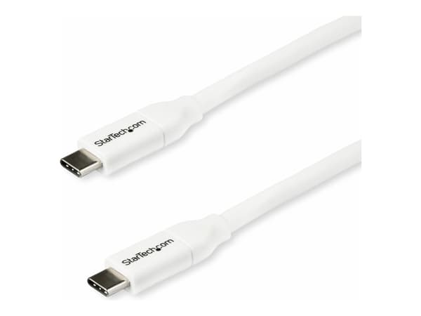 StarTech.com USB C to USB C Cable - 6 ft / 2m - 5A PD - M/M - White - USB 2.0 - USB-IF Certified - USB Type C Cable - USB C Charging Cable (USB2C5C2M