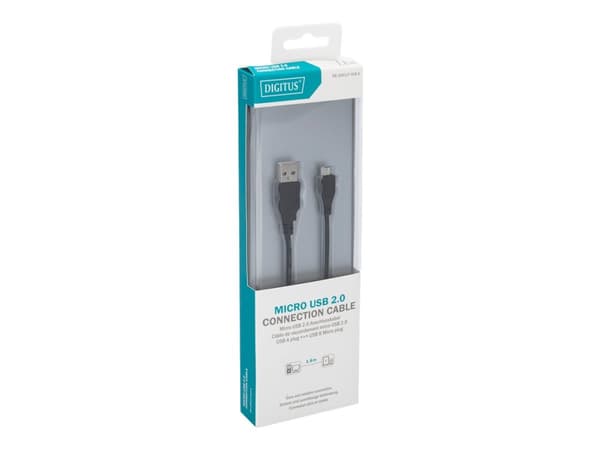 DIGITUS - USB-kaapeli - USB (uros) - Micro-USB Type B (uros) - USB 2.0 - 1,8 m - muotoiltu - musta