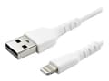 Miniatyrbild 1 av 5: StarTech.com 2m tålig vitt USB-A till Blixtkabel - Tungt, robust aramifiber USB typ A till Blixtladdare/synkron strömsladd - Apple MFi-certifierad iP