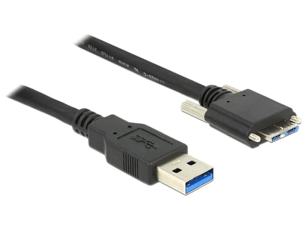 Delock - USB-kabel - Micro-USB typ B (hane) till USB typ A (hane) - USB 3.0 - 3 m - tumskruvar - svart
