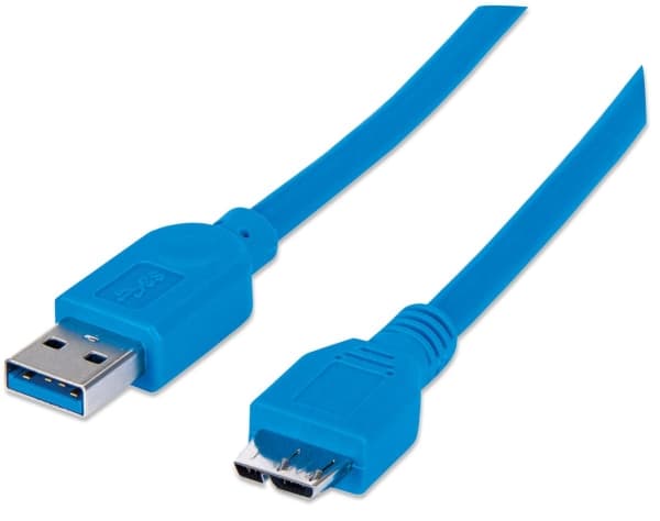 Manhattan 325424, 2 m, USB A, Micro-USB B, USB 3.2 Gen 1 (3.1 Gen 1), Hane/Hane, Blå