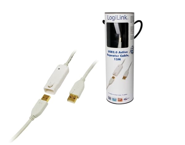 LogiLink 12m USB 2.0, 12 m, USB A, USB A, Hane/Hona, 0,48 Gbit/s, Vit
