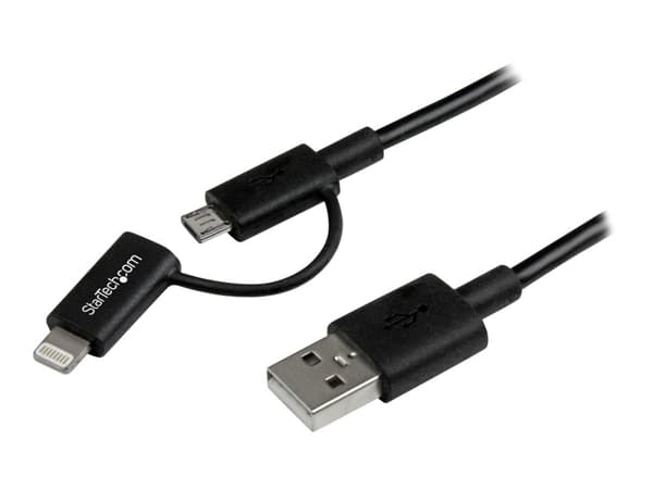StarTech.com Apple Lightning eller Micro USB till USB-kabel – 1 m, svart