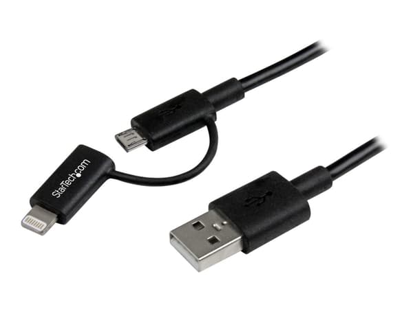 StarTech.com Apple Lightning eller Micro USB till USB-kabel – 1 m, svart