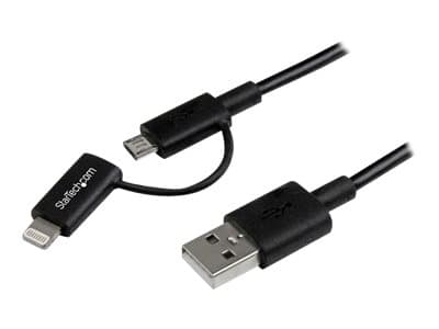 StarTech.com Apple Lightning eller Micro USB till USB-kabel – 1 m, svart