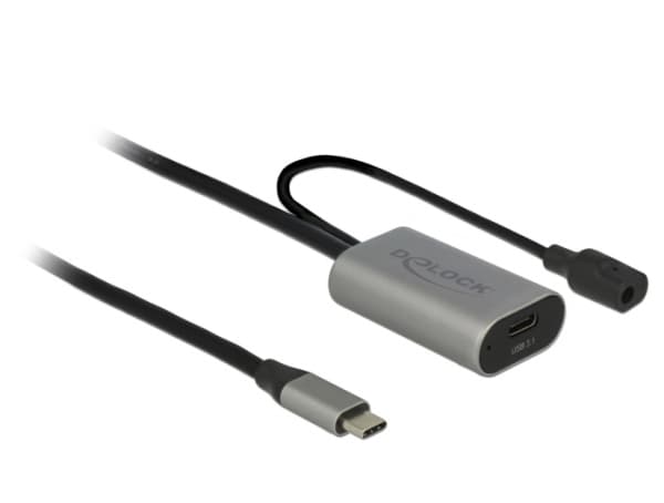 Delock - USB-jatkojohto - USB-C (uros) DC-liitäntään, USB-C (naaras) - USB 3.1 Gen 1 - 5 m - harmaa, musta
