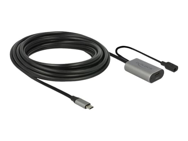 Delock - USB-jatkojohto - USB-C (uros) DC-liitäntään, USB-C (naaras) - USB 3.1 Gen 1 - 5 m - harmaa, musta