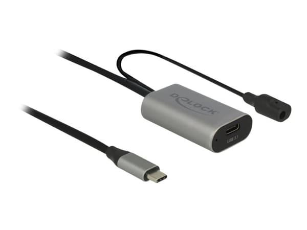 Delock - USB-jatkojohto - USB-C (uros) DC-liitäntään, USB-C (naaras) - USB 3.1 Gen 1 - 5 m - harmaa, musta