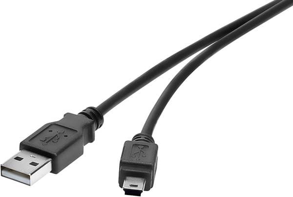 Renkforce RF-4455807, 0,3 m, USB A, Mini-USB B, USB 2.0, 0,48 Gbit/s, Sort