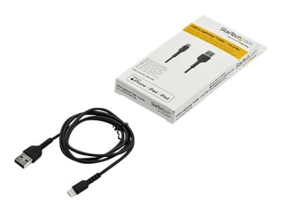 StarTech.com 1m tålig svart USB-A till Blixtkabel - Tungt, robust aramifiber USB typ A till Blixtladdare/synkron strömsladd - Apple MFi-certifierad i
