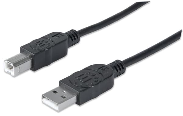 Manhattan 333382, 3 m, USB A, USB B, USB 2.0, Hane/Hane, Svart