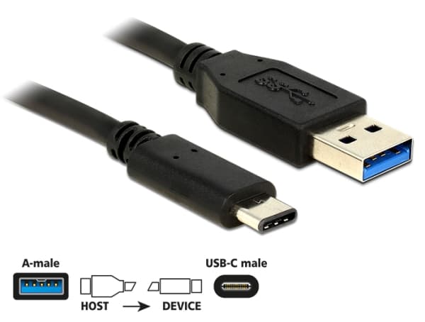 Delock - USB-kabel - 24 pin USB-C (hann) til USB-type A (hann) - USB 3.1 Gen 2 - 1 m - reversibel C-kontakt - svart