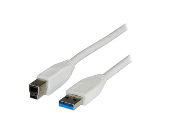 Adj ADJKOF21998871, 3 m, USB A, USB B, USB 3.2 Gen 1 (3.1 Gen 1), Hankjønn/hankjønn, Hvit