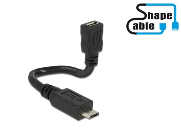 Delock OTG ShapeCable - USB-förlängningskabel - mikro-USB typ B (hona) till mikro-USB typ B (hane) - USB 2.0 OTG - 15 cm - svart