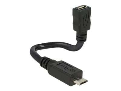 Delock OTG ShapeCable - USB-förlängningskabel - mikro-USB typ B (hona) till mikro-USB typ B (hane) - USB 2.0 OTG - 15 cm - svart