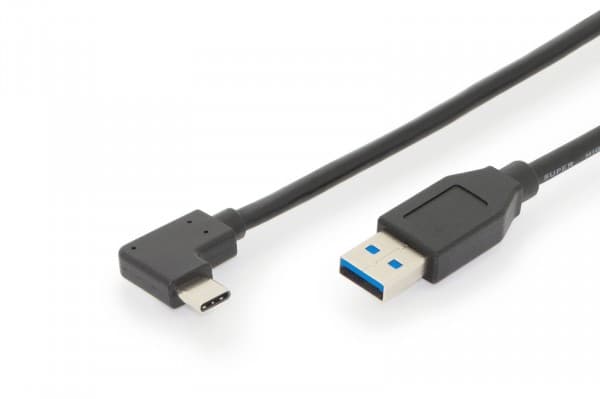 ASSMANN - USB-kaapeli - USB-C (uros) kulmikas - USB Type A (uros) suora - USB 3.1 Gen2 - 3 A - 1 m - muotoiltu - musta
