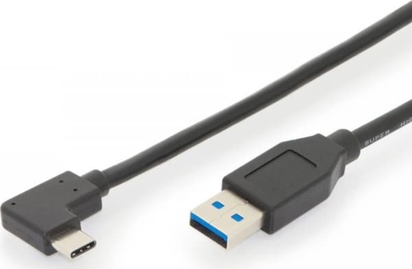 ASSMANN - USB-kaapeli - USB-C (uros) kulmikas - USB Type A (uros) suora - USB 3.1 Gen2 - 3 A - 1 m - muotoiltu - musta