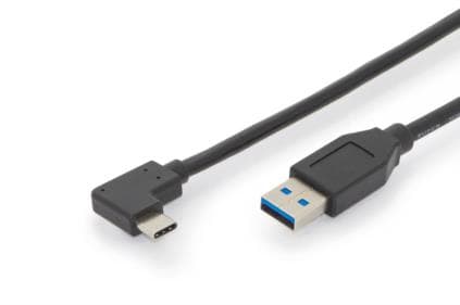 ASSMANN - USB-kaapeli - USB-C (uros) kulmikas - USB Type A (uros) suora - USB 3.1 Gen2 - 3 A - 1 m - muotoiltu - musta