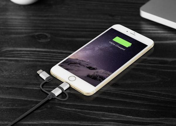 Renkforce RF-3335108, 1 m, USB A, USB C/Micro-USB B/Lightning, USB 2.0, 0,48 Gbit/s, Grå