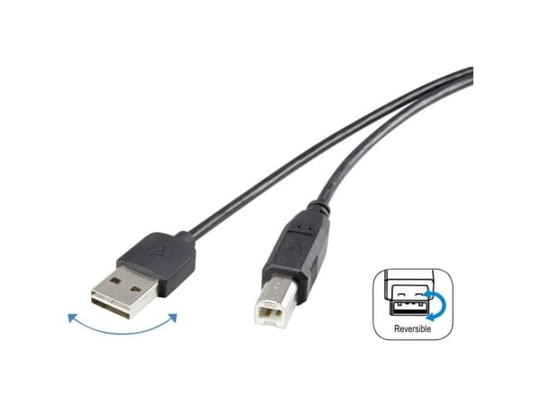 Renkforce USB-kabel USB 2.0 USB-A hane, USB-B hona 1,80 m Svart Dubbelsidig kontakt, guldpläterade kontakter RF-4078644