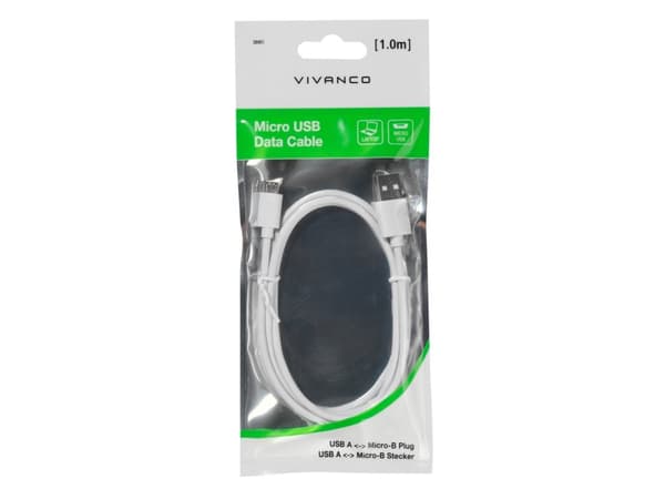 Vivanco PBMUSBVVW, 1 m, USB A, Micro-USB B, USB 2.0, Vit