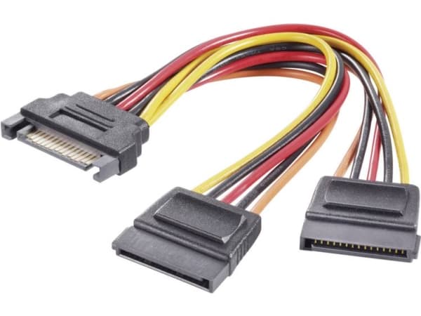 Renkforce Strøm Y-adapter [1x SATA-strømstik - 2x SATA-strømtilslutning] 0.15 m Sort, Rød, Gul